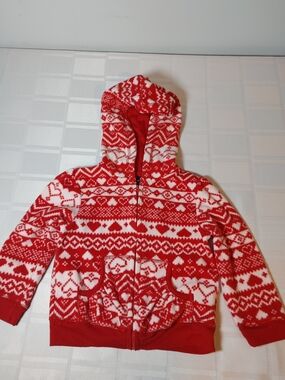 (4/$20) Faded Glory Toddlers Red and White Heart Pattern Hooded Zip Jacket